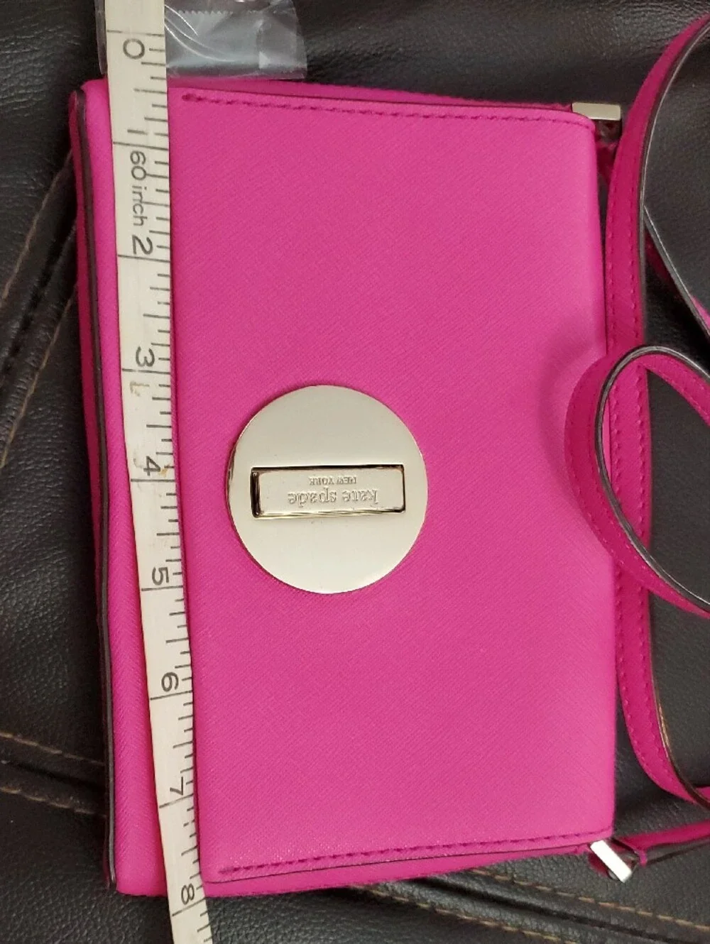 kate spade hot pink leather key & card holder with gold-tone turn lock